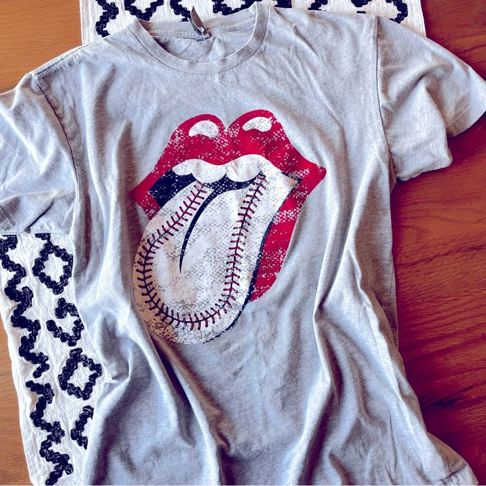 Baseball Rolling Stones graphic tee Gray Shirt unisex size medium M